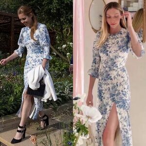 Reformation Carolena Midi Dress Cream Blue Floral Pompadour Print Size 10